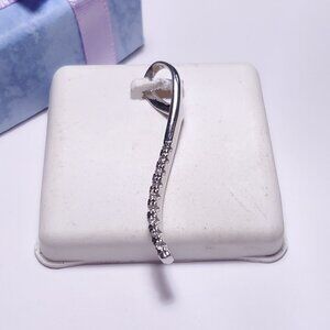 Estate .09ctw Natural Diamond 10Kt White Gold noodle drop Slide Pendant #20759